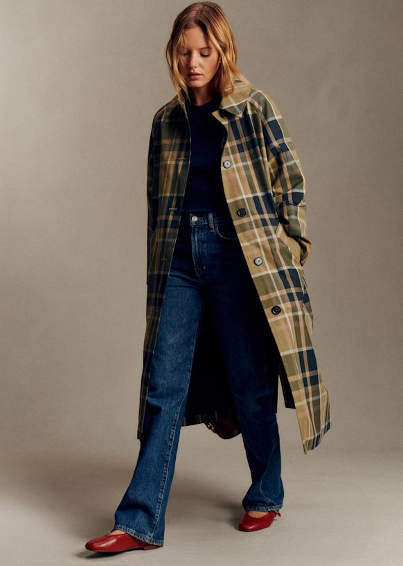 Clyde Coat - Beige and Moss Green Checks - Organic cotton