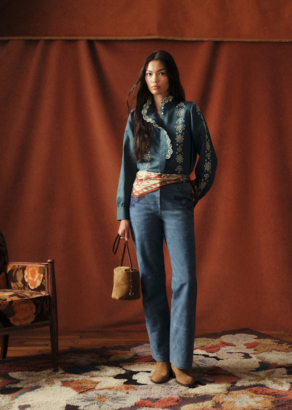 Coline Shirt - Sézane x Baziszt - Lia ecru fond indigo - Organic