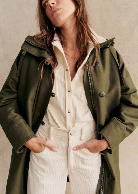 Manteau Bill Kaki Coton biologique textile biologique Sezane