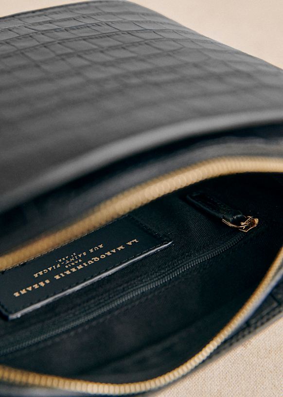 Victor Bag - Black Crocodile Print - Vegetable tanned, crocodile