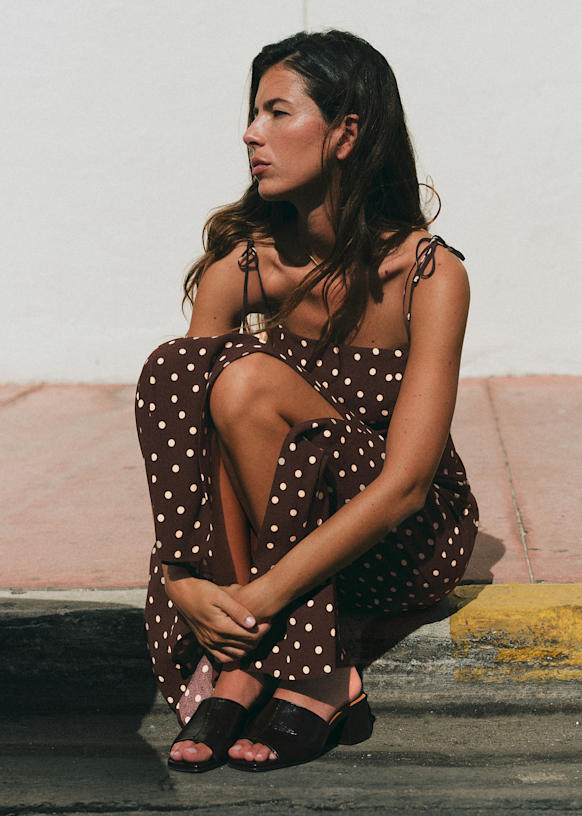 Melina Dress - Medium Polka Dots Print Ecru Earth Background