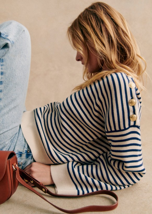 Pull Daisy Naturel Marine Coton Biologique Sezane