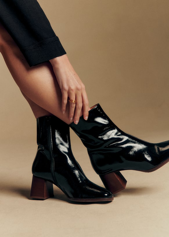 Axelle Ankle Boots - Patent Black - Patent cowide leather