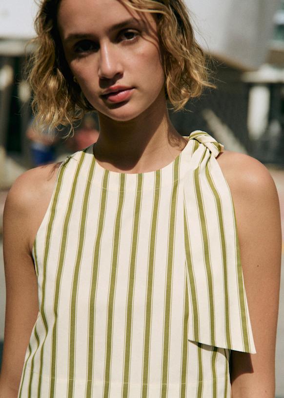 Loren ブラウス - エクリュ カーキ ストライプ - コットン - Sézane