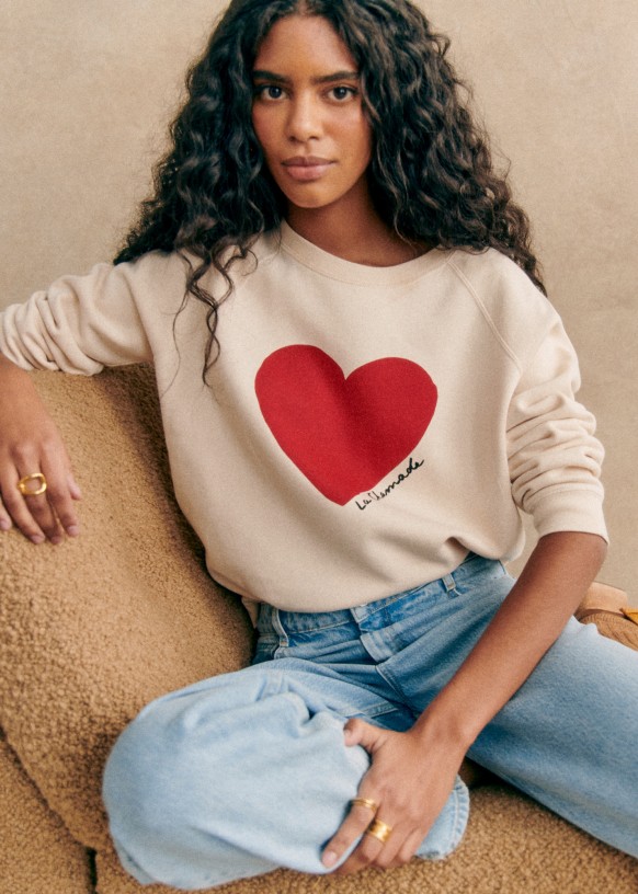 La Chamade Sweatshirt Cream Red Organic cotton organic textile Sezane