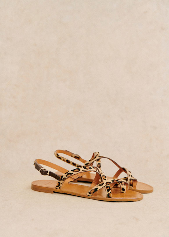 Silk Satin Sandal レオパードプリント レースサテン サンダル Adeline ローサンダル - レオパード - ポニーエフェクト