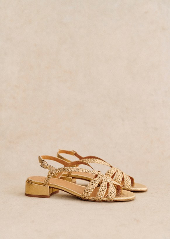 Rosa Low Sandals Smooth braided gold Metallic vegetable tanned goat leather Sezane