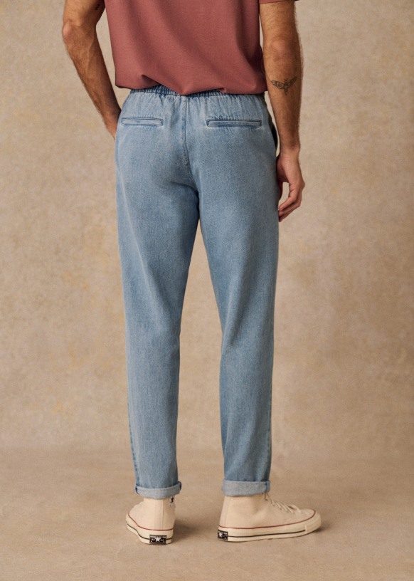 【DISCERNMENT】GY Full Banding Summer Linen Denim Pants Danny Denim Slim Pants - Faded Denim - Organic cotton