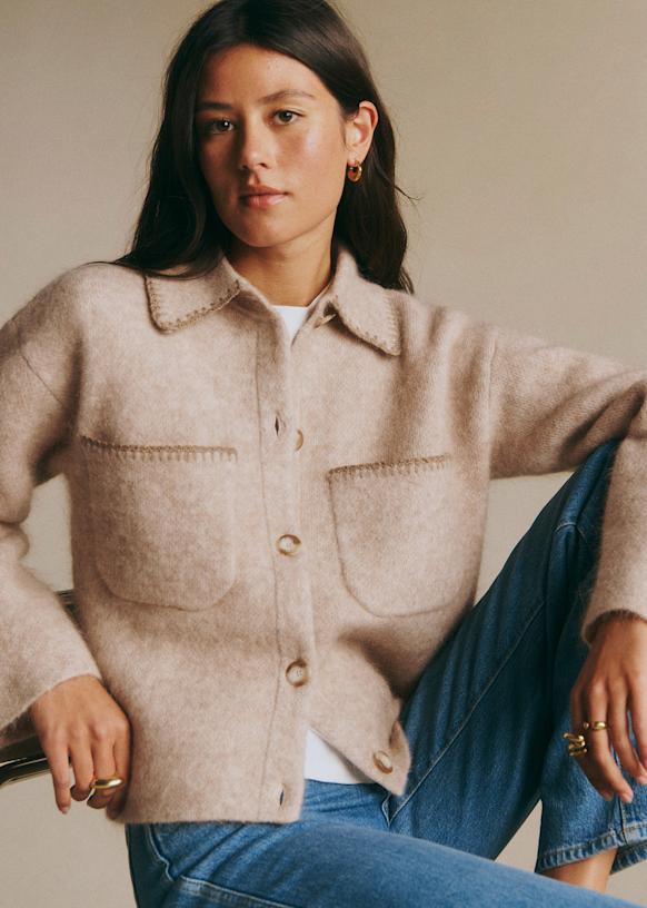 Lucien Jacket - Heathered Beige Taupe Details - Kid mohair