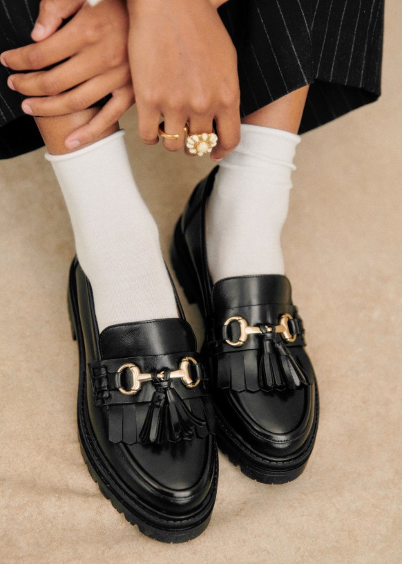 Black glossy loafers sales