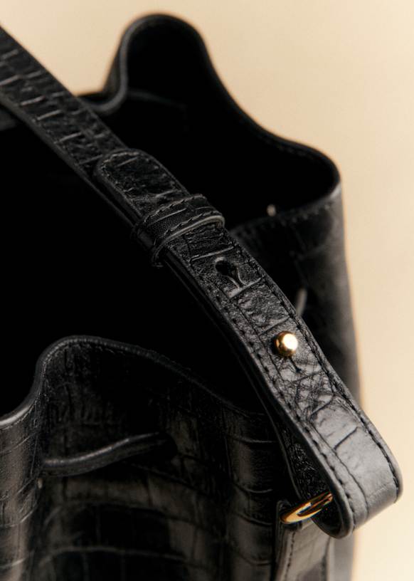 Farrow Bag - Black Crocodile Print - Vegetable tanned, crocodile