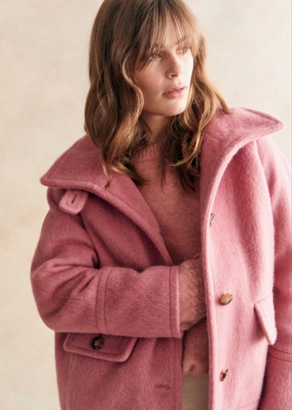 Manteau Leo Noir Laine vierge Sezane
