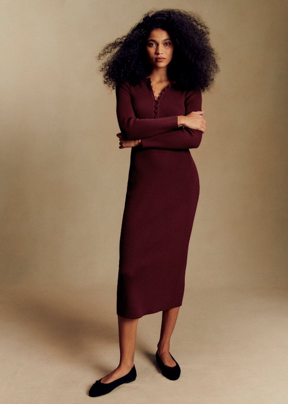 Lorette Dress - Burgundy - Merino Wool - Sézane