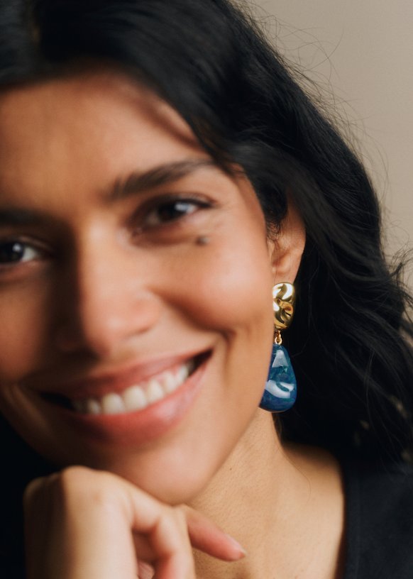 Yazilind Orecchini Pendenti In Metallo Dorato Con Cristallo Blu Oltremare – Eleganti E Delicati, Regalo Ideale