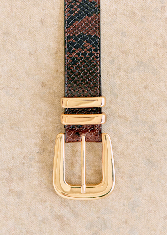 Oria Belt Brown Python Print Bovine leather Octobre Éditions