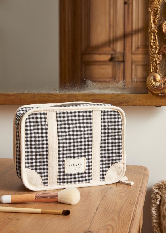 Mini Travel bag Black and white gingham Sézane