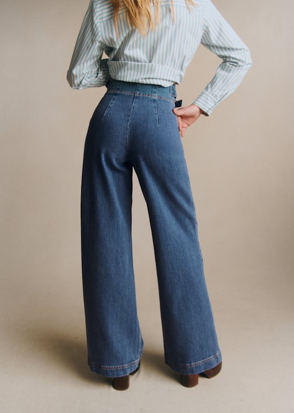 Elijah Trousers - Ecru Stripes on Navy - Viscose ECOVERO™ LENZING