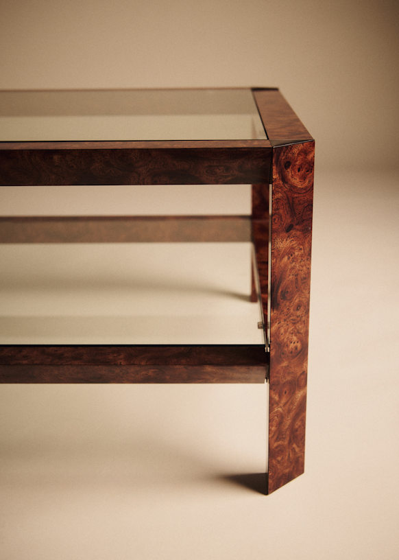 Table basse vintage carrée double plateau in glass