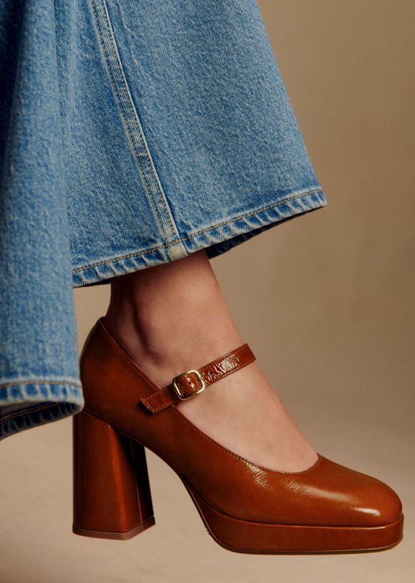 Georgia High Mary Janes - Patent Camel - Goat Leather - Sézane