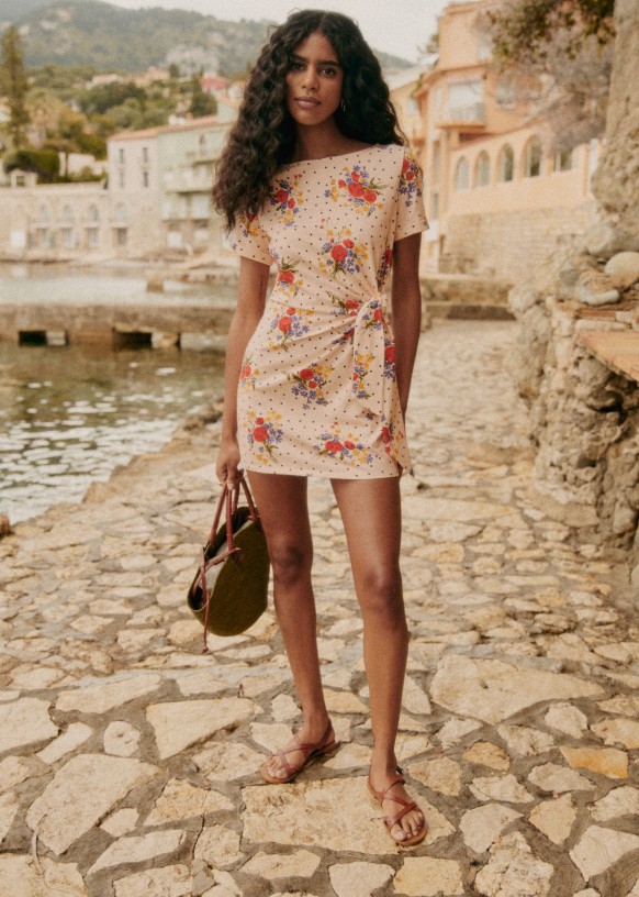 Pippa Short Dress Coral 0rganic cotton textile made from organic fibers Sezane