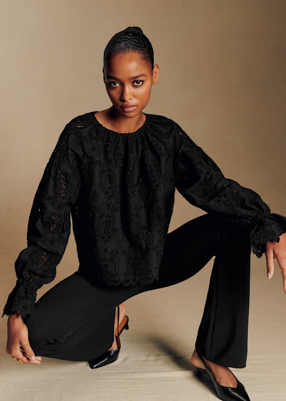 Aly Blouse - Black Lace - Organic cotton - organic textile - Sézane
