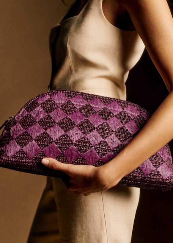 Tasje Simona - Damier Raffia Mauve - Raffia - Sézane