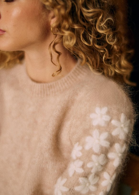 Luke Jumper Beige Chine Ecru Kid mohair Sezane
