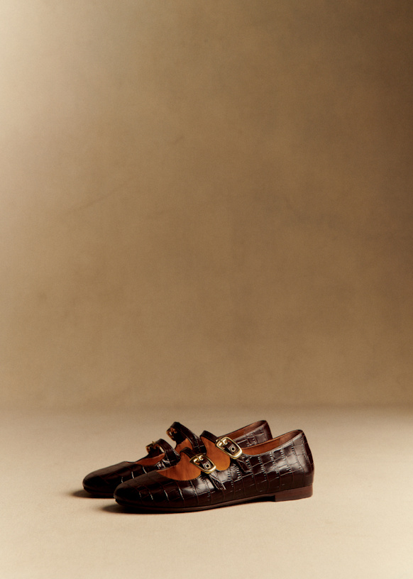 Low Clélia Ballerinas - Chocolate Crocodile Print - Bovine leather