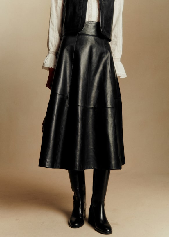 お値下げ＊SEZANE ミディ丈リボンスカート 24SS◇SEZANE◇JOLANE ミディスカート コットンリネン オリーブ