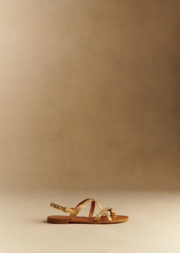 Adeline Low Sandals - Smooth braided gold - Crackled metallic