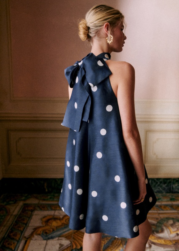 Robe Leontina Maxi Pois Ecru Fond Marine Lin Octobre Editions