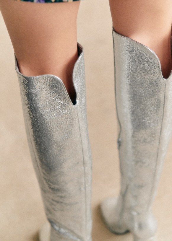 Apolline Thigh High Boots Silver Octobre Editions