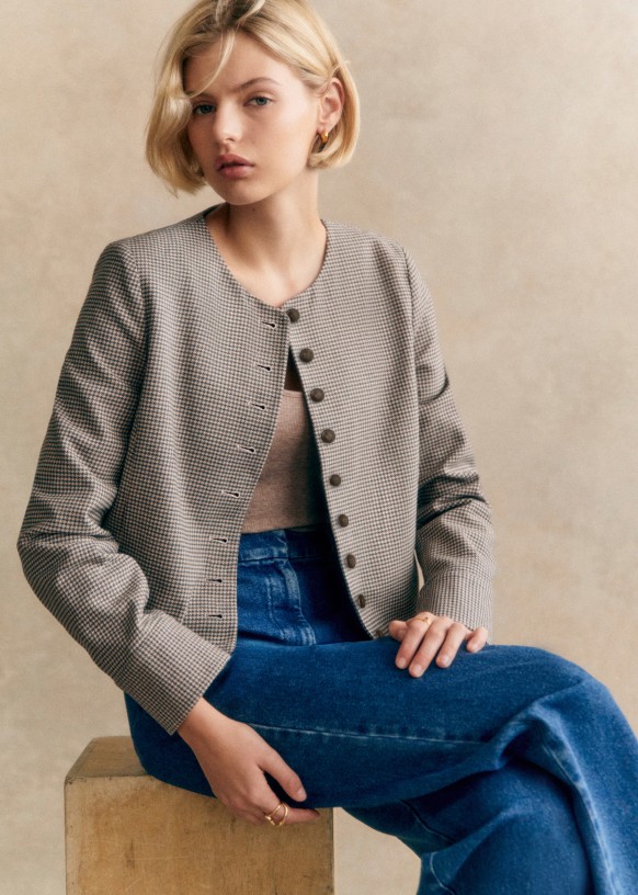 Marlys Jacket - Burgundy Jacquard Leopard - Polyester - Sézane