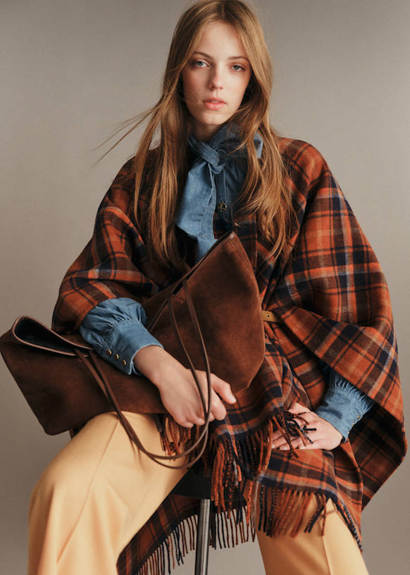 Georges Cape - Navy sienna check - Wool - Sézane