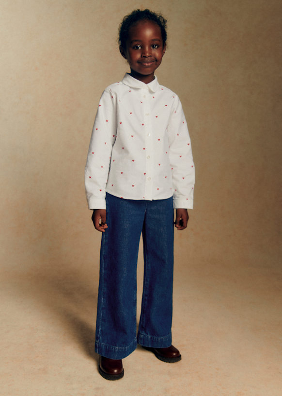 Chemise Pierro - Oxford Blanc / Coeurs Rouge - Coton biologique ...