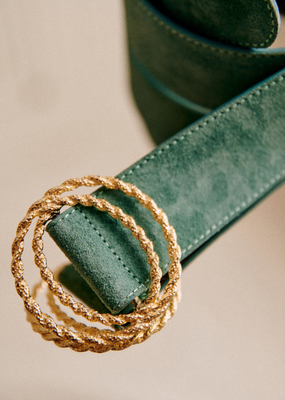 Penelope Belt - Sea Green - Split cowhide leather - Sézane
