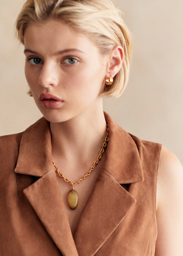 パリ発!［Sezane］リサイクル真鍮製のネックレス 追跡送料込み Houria ネックレス - カーキ - リサイクル真鍮 - Sézane