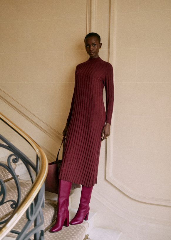 Katrina Dress - Ecru / Navy - Merino Wool - Sézane