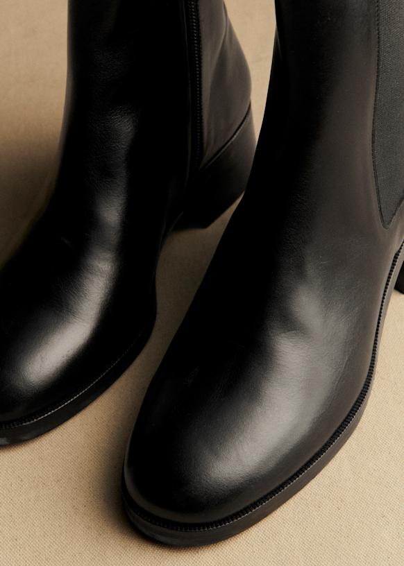 Agnès Ankle Low Boots - Glossy Black - Bovine leather - Sézane