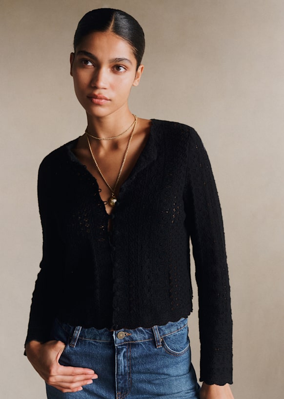 sezane NOELIE カーディガン ブリック S Noelie Cardigan - Black - Organic cotton - organic textile - Sézane