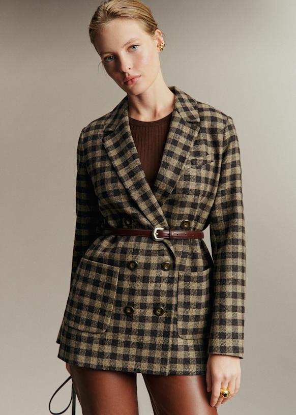 Michele Jacket - Moss Green Houndstooth - Wool - Sézane