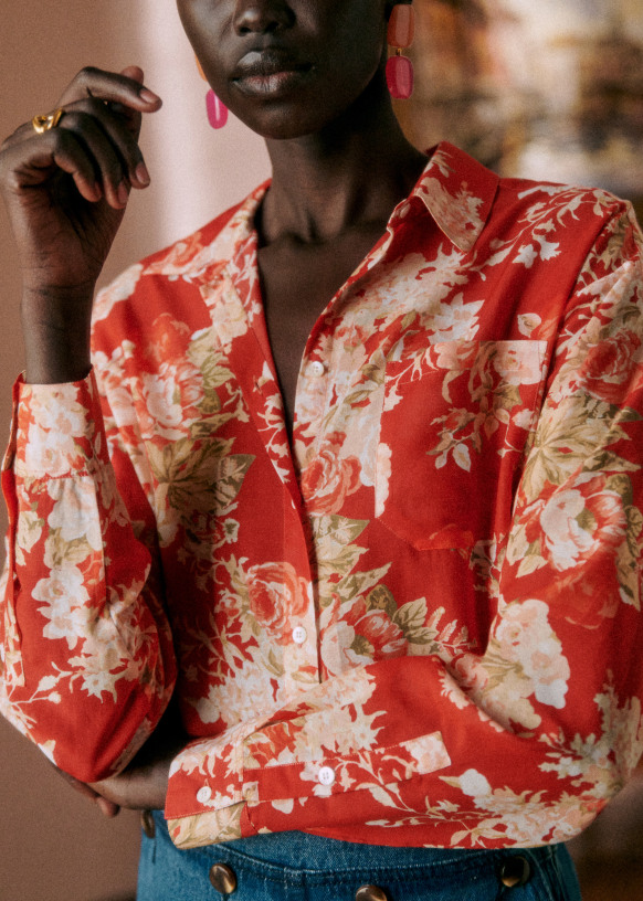 Max Shirt - Floral rouge - 0rganic cotton - textile made from organic fibers - Sézane