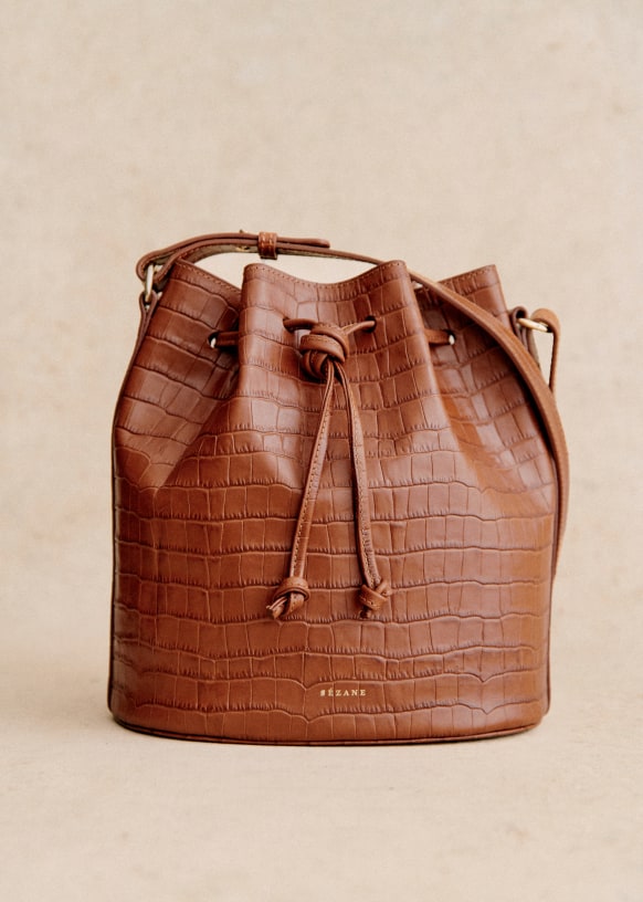 Bucket Bag Farrow Camel Krokodil Glattes Rindsleder mit Krokodilpragung pflanzlich gegerbt Octobre Editions