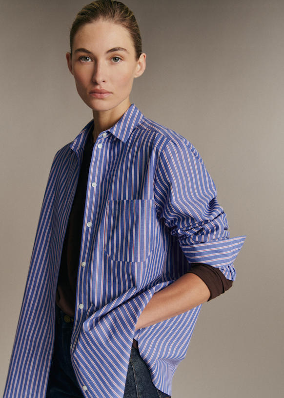 Max Shirt - Ecru Blue Burgundy Stripes - Organic cotton - organic