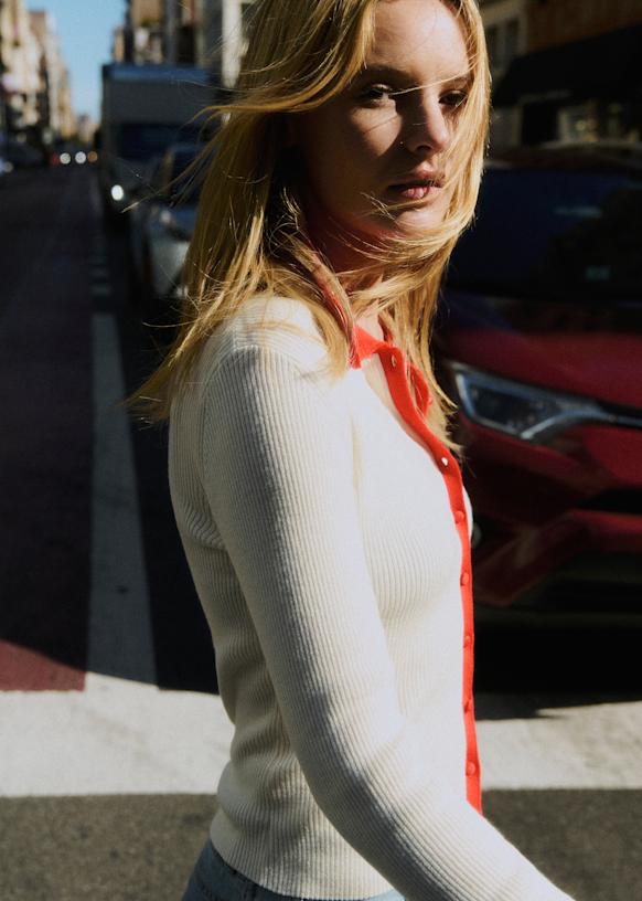 Drew Cardigan - Ecru / Red - Merino Wool - Sézane