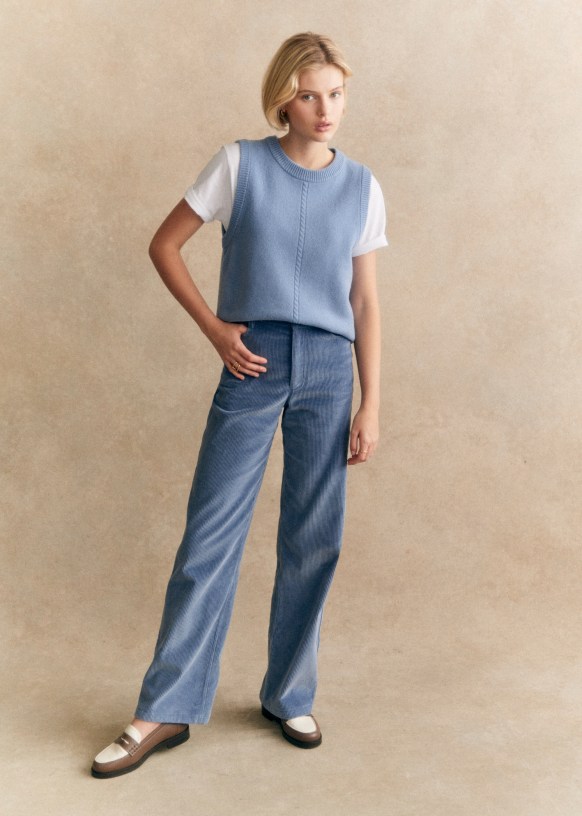 The Wide Leg Trousers Sezane Vintage Blue 34 Woman