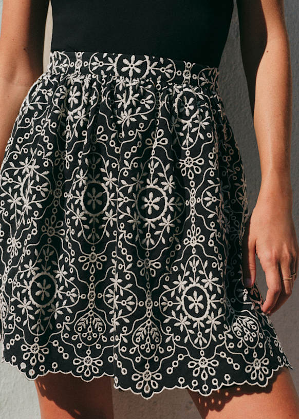 Nao Skirt - Summer Green with Embroidery - Cotton - Sézane