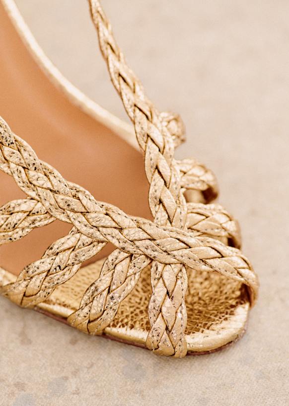 【SEZANE】ナターシャ サンダル Smooth braided gold Natacha Low Sandals - Smooth braided gold - Crackled