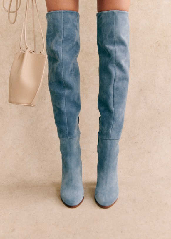 Blue knee boots store