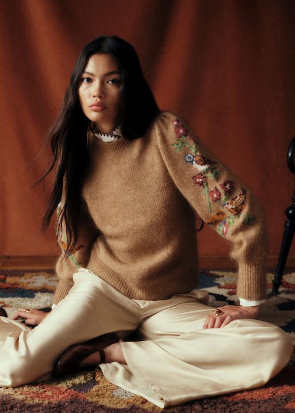 Martin Jumper - Sézane x Baziszt - Blue with Burgundy Embroidery